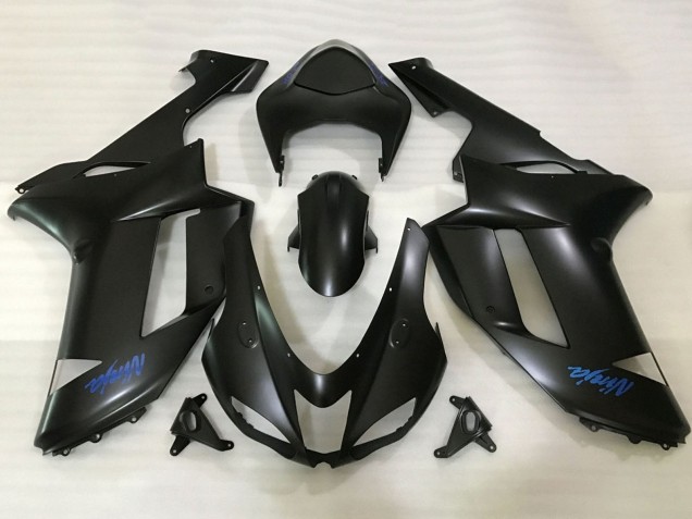 Kawasaki ZX6R Motorrad Verkleidung 2007-2008 - Matt Schwarz Blau Ninja