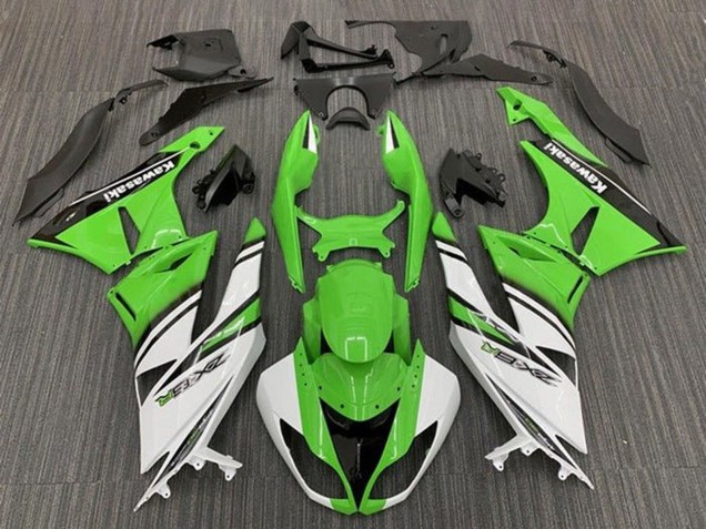 Kawasaki ZX6R Motorrad Verkleidung 2009-2012 - Grun Weiss Schwarz Streifen