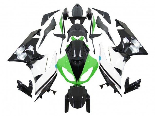 Kawasaki ZX6R Motorrad Verkleidung 2009-2012 - Grun Weiss Glanzendes Schwarz