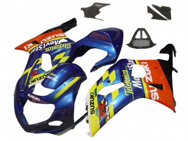 Suzuki GSXR1000 Motorrad Verkleidung 2000-2002 - Blau Gelb Rot Telefumica Motul