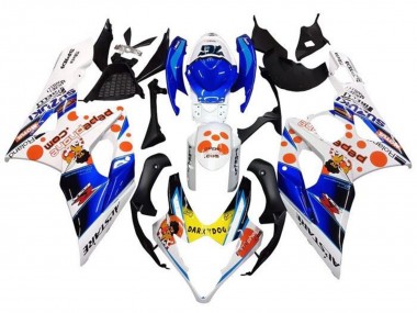 Suzuki GSXR 1000 Motorrad Verkleidung 2005-2006 - Weiss Blau Orange Gelb Dunkel Dog
