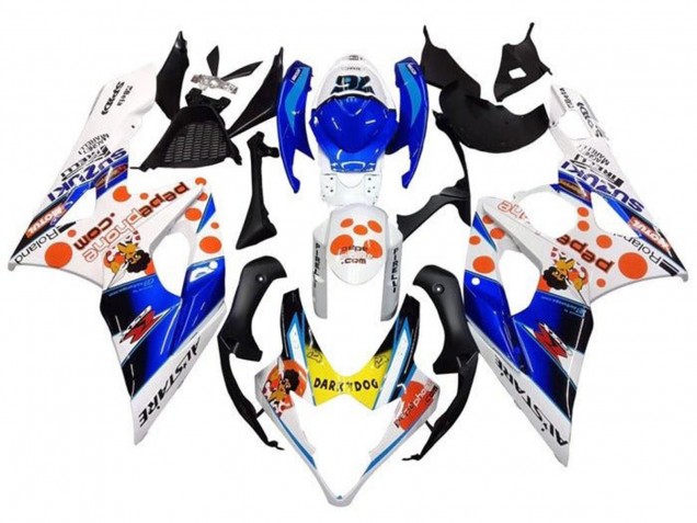 Suzuki GSXR 1000 Motorrad Verkleidung 2005-2006 - Weiss Blau Orange Gelb Dunkel Dog
