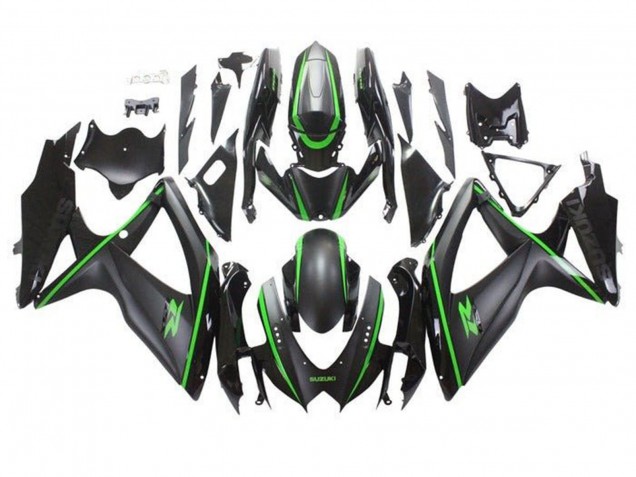 Suzuki GSXR 600 / GSXR 750 Motorrad Verkleidung 2008-2010 - Matt Schwarz Grun Streifen