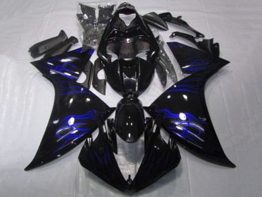 Yamaha YZF 1000 R1 Motorrad Verkleidung 2009-2011 - Glanzendes Schwarz Blau Flamme