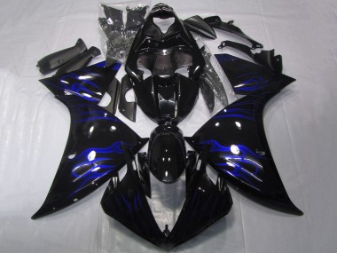 Yamaha YZF 1000 R1 Motorrad Verkleidung 2012-2014 - Glanzendes Schwarz Blau Flamme