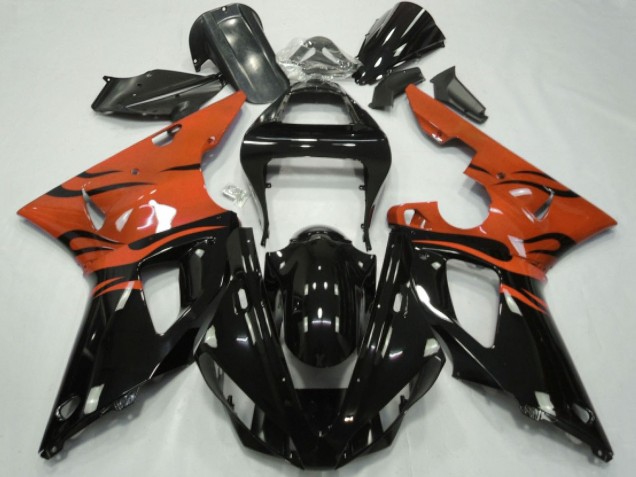 Yamaha YZF 1000 R1 Motorrad Verkleidung 2000-2001 - Orange Glanzendes Schwarz Flamme