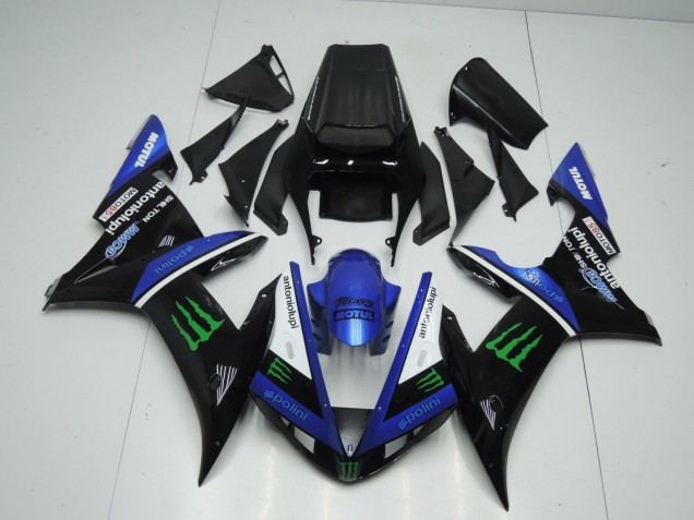 Yamaha YZF 1000 R1 Motorrad Verkleidung 2002-2003 - Blau Weiss Schwarz Grun Motul Grun Monster