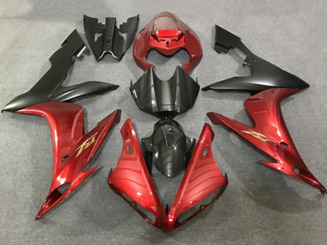 Yamaha YZF 1000 R1 Motorrad Verkleidung 2004-2006 - Rot Kunst Carbonfaser Matt Schwarz
