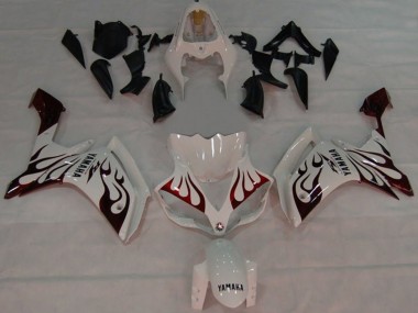 Yamaha YZF 1000 R1 Motorrad Verkleidung 2007-2008 - Weiss Rot Schwarz Flamme