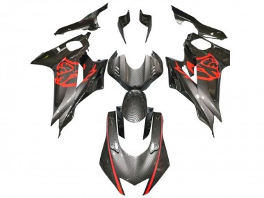 Yamaha YZF R6 Motorrad Verkleidung 2017-2025 - Rot Schwarz Kunst Carbonfaser