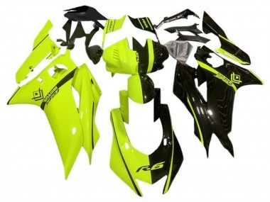 Yamaha YZF R6 Motorrad Verkleidung 2017-2025 - Neon Gelb Glanzendes Schwarz Geteiltes