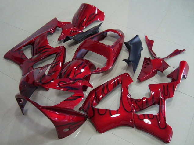 Honda CBR900RR 929 Motorrad Verkleidung 2000-2001 - Rot Glanzendes Schwarz Flamme