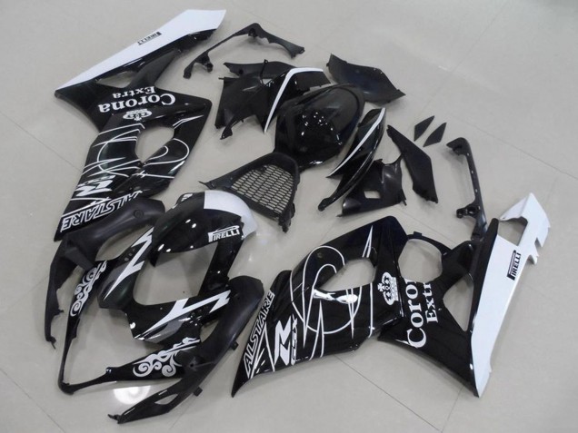 Suzuki GSXR 1000 Motorrad Verkleidung 2005-2006 - Glanzendes Schwarz Weiss Corona