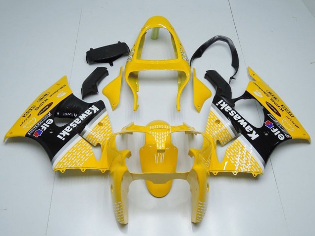 Kawasaki ZX6R Motorrad Verkleidung 2000-2002 - Gelb Weiss Schwarz Elf Bridgestone
