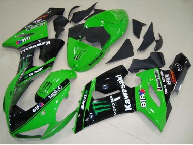 Kawasaki ZX6R Motorrad Verkleidung 2005-2006 - Grun Glanzendes Schwarz Elf Monster