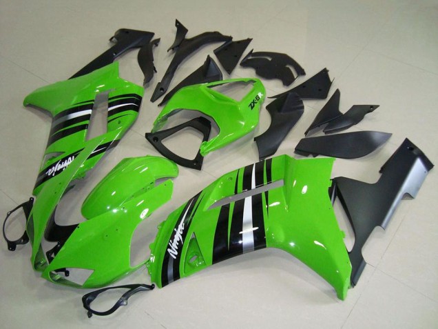 Kawasaki ZX6R Motorrad Verkleidung 2007-2008 - Grun und Silber Streifen