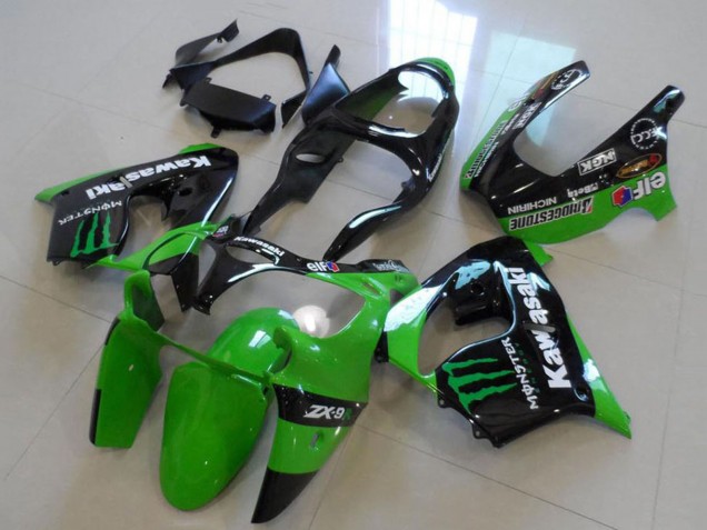 Kawasaki ZX9R Motorrad Verkleidung 2000-2001 - Glanzendes Schwarz Grun Monster