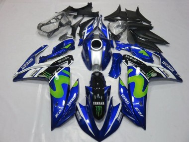 Yamaha YZF R3 Motorrad Verkleidung 2015-2018 - Blau Weiss Schwarz Grun MoviStar Monster
