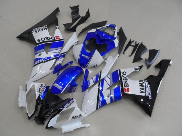 Yamaha YZF R6 Motorrad Verkleidung 2008-2016 - Weiss Blau Glanzendes Schwarz ENEOS Yamalube