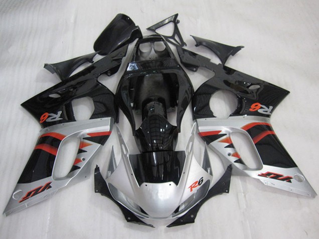 Yamaha YZF R6 Motorrad Verkleidung 1998-2002 - Silber Rot Glanzendes Schwarz