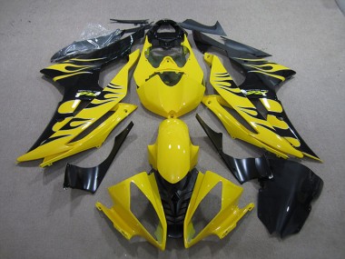 Yamaha YZF R6 Motorrad Verkleidung 2008-2016 - Gelb Glanzendes Schwarz Flamme