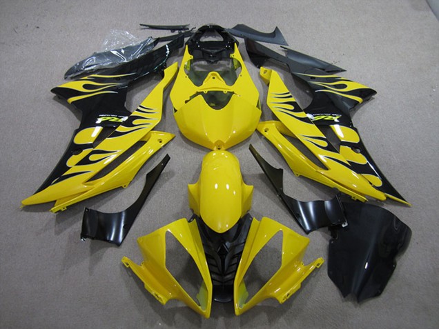 Yamaha YZF R6 Motorrad Verkleidung 2008-2016 - Gelb Glanzendes Schwarz Flamme