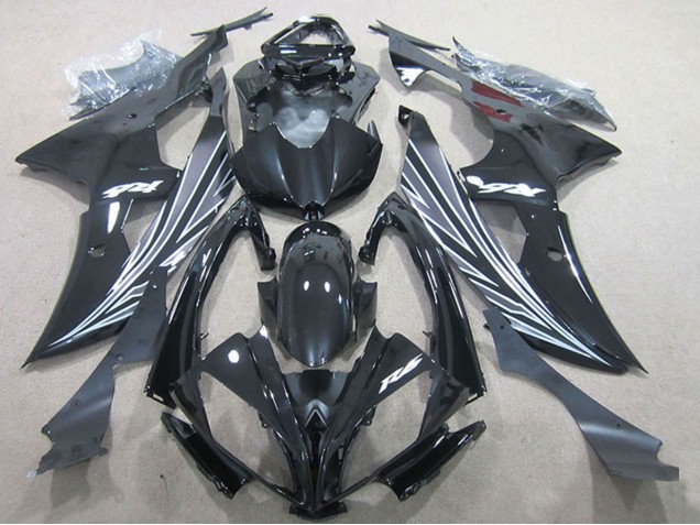 Yamaha YZF R6 Motorrad Verkleidung 2008-2016 - Glanzendes Schwarz Weiss Streifen