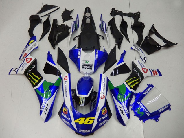 Yamaha YZF R1 Motorrad Verkleidung 2015-2019 - Weiss Blau Schwarz Grun ENEOS MoviStar Monster 46