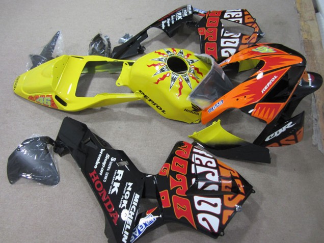 Honda CBR600RR Motorrad Verkleidung 2003-2004 - Gelb Orange Glanzendes Schwarz Rossi Repsol 46