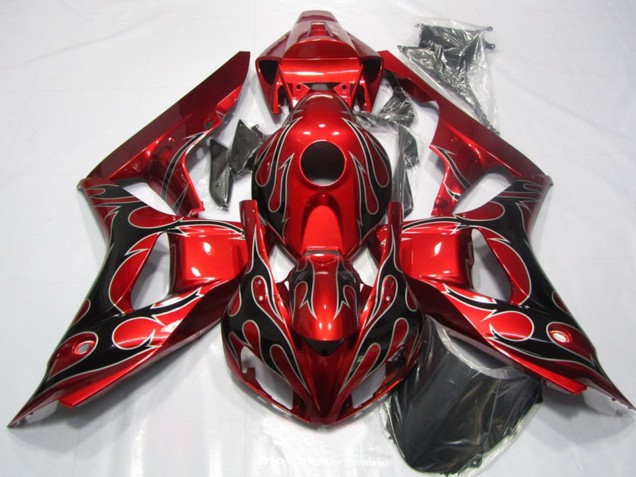 Honda CBR1000RR Motorrad Verkleidung 2006-2007 - Rot Glanzendes Schwarz Flamme