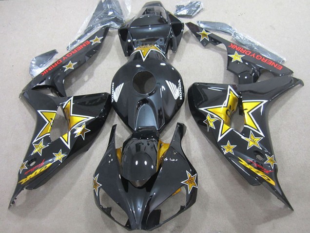 Honda CBR1000RR Motorrad Verkleidung 2006-2007 - Glanzendes Schwarz Gold Stern Energy Drink