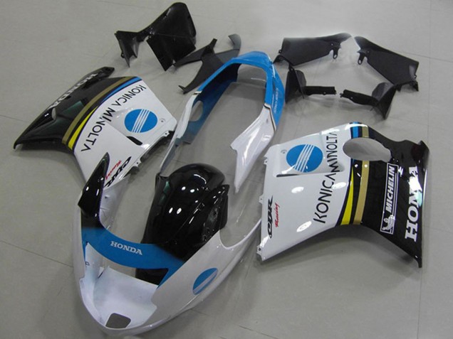 Honda CBR1100XX Blackbird Motorrad Verkleidung 1996-2007 - Weiss Blau Glanzendes Schwarz Konica Minolta