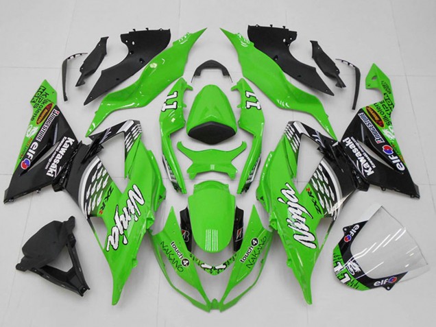 Kawasaki ZX6R Motorrad Verkleidung 2013-2018 - Grun Weiss Silber Schwarz Elf Touch4 Bridgestone 11