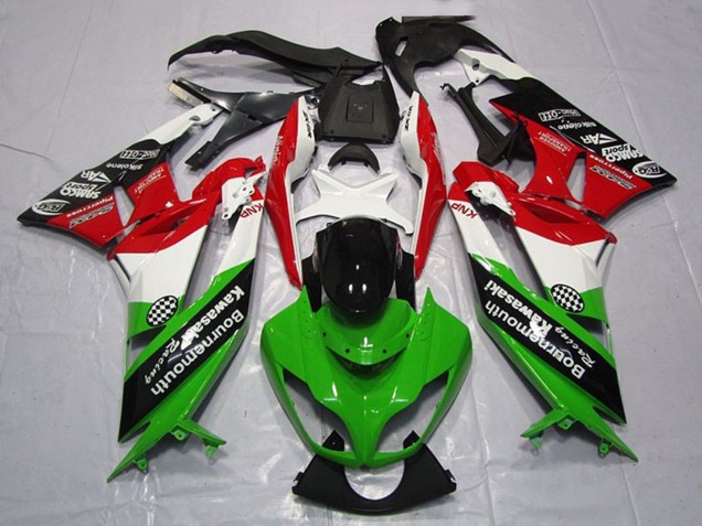 Kawasaki ZX6R Motorrad Verkleidung 2009-2012 - Weiss Rot Grun Glanzendes Schwarz