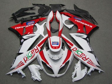 Kawasaki ZX6R Motorrad Verkleidung 2009-2012 - Weiss Rot Schwarz Rapid