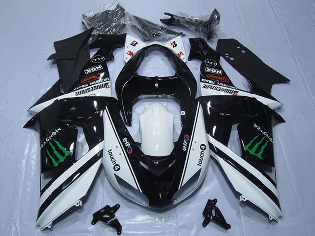 Kawasaki ZX6R Motorrad Verkleidung 2007-2008 - Schwarz Weiss Monster Touch4