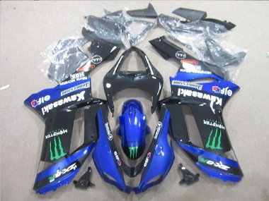 Kawasaki ZX6R Motorrad Verkleidung 2007-2008 - Schwarz Blau Grun Monster