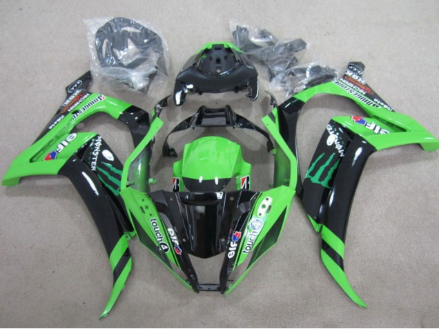 Kawasaki ZX10R Motorrad Verkleidung 2011-2015 - Grun Glanzendes Schwarz Grun Elf Touch4 Monster
