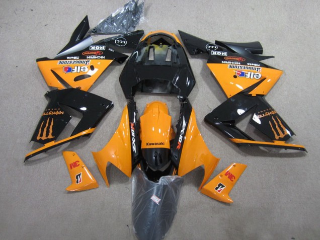 Kawasaki ZX10R Motorrad Verkleidung 2004-2005 - Orange Glanzendes Schwarz 3M Monster