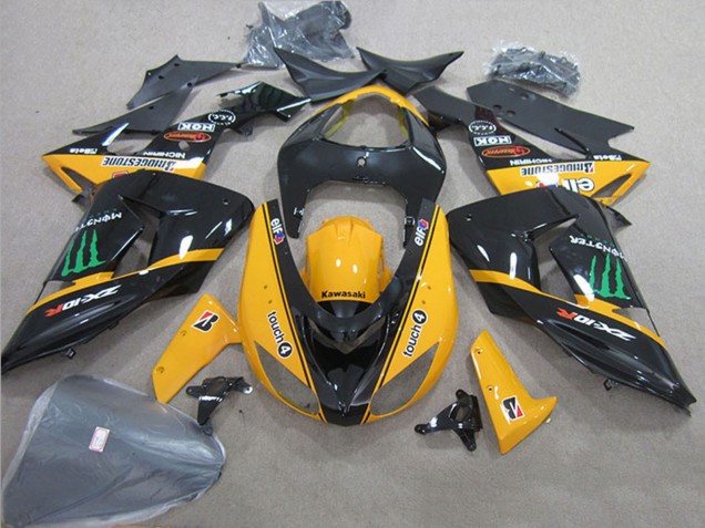 Kawasaki ZX10R Motorrad Verkleidung 2006-2007 - Glanzendes Schwarz Gelb Grun Touch4 Monster