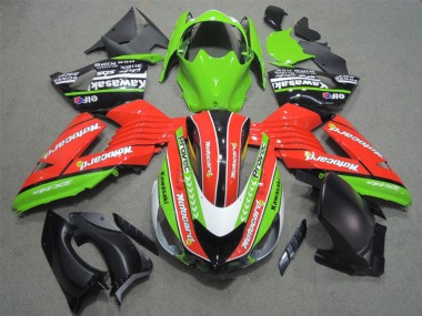 Kawasaki ZX14R ZZR1400 Motorrad Verkleidung 2006-2011 - Grun Rot Weiss Schwarz Elf Motocard