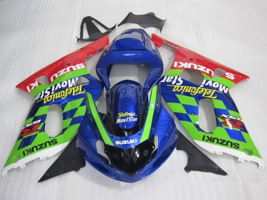 Suzuki GSXR 600 Motorrad Verkleidung 2001-2003 - Blau Grun Rot Telefumica MoviStar