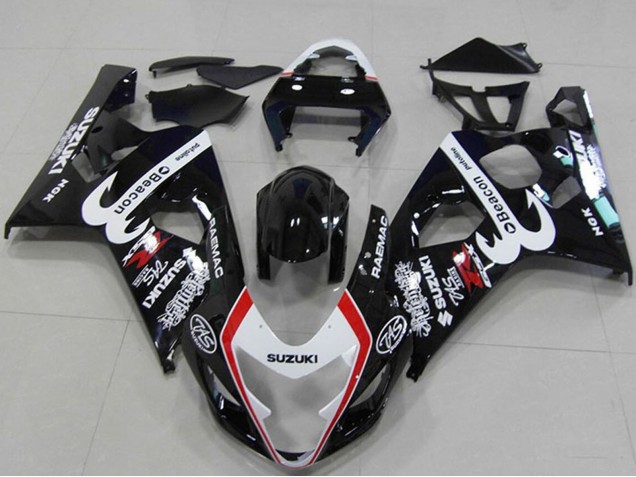 Suzuki GSXR 750 Motorrad Verkleidung 2004-2005 - Glanzendes Schwarz Weiss Rot Leuchtfeuer