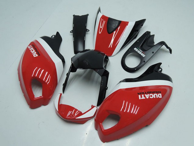 Ducati Monster 696 Motorrad Verkleidung 2008-2012 - Weiss Rot Glanzendes Schwarz