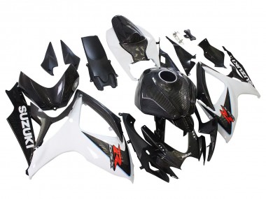 Suzuki GSXR 600/750 Motorrad Verkleidung 2006-2007 - Schwarz Weiss Carbonfaser Stil
