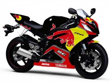 Yamaha YZF R6 Motorrad Verkleidung 2006-2007 - Glanzendes Schwarz Gelb Red Bull Motul