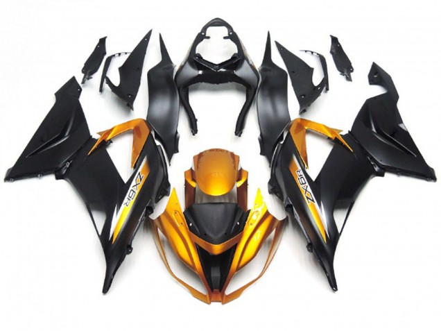 Matt Schwarz & Gold 2013-2018 Kawasaki ZX6R Motorrad Verkleidungen Matt Schwarz & Gold 2013-2018 Kawasaki ZX6R Motorrad Verkleidungen