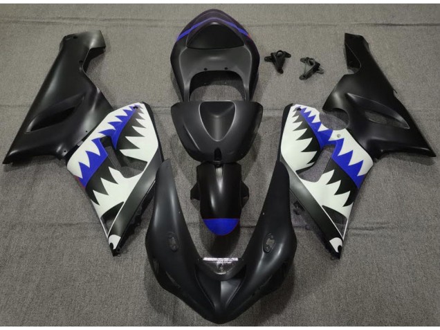 Matt Schwarzer & Blauer Hai 2005-2006 Kawasaki ZX6R Motorrad Verkleidungen Matt Schwarzer & Blauer Hai 2005-2006 Kawasaki ZX6R Motorrad Verkleidungen