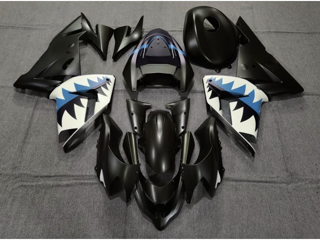 Matt Schwarzer & Hellblauer Hai 2004-2005 Kawasaki ZX10R Motorrad Verkleidungen Matt Schwarzer & Hellblauer Hai 2004-2005 Kawasaki ZX10R Motorrad Verkleidungen