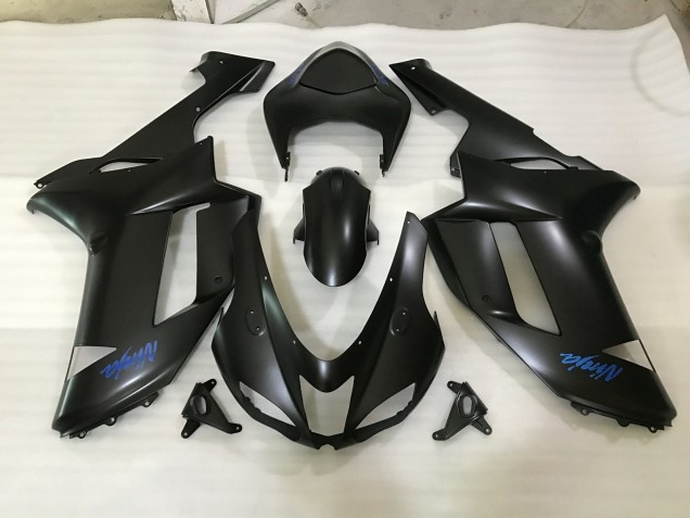 Matt Schwarzes & Blaues Logo 2007-2008 Kawasaki ZX6R Motorrad Verkleidungen Matt Schwarzes & Blaues Logo 2007-2008 Kawasaki ZX6R Motorrad Verkleidungen
